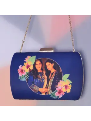 Women Mother's Day Flower Blue Printed Clutch