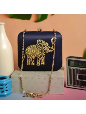 Women Black Mandala Elephant Printed Clutch Bag