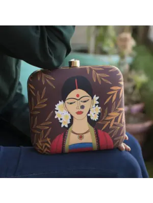 Portrait of Indian Women Printed Clutch