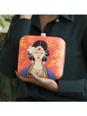 Women Pretty Indian Lady Printed Clutch Bag