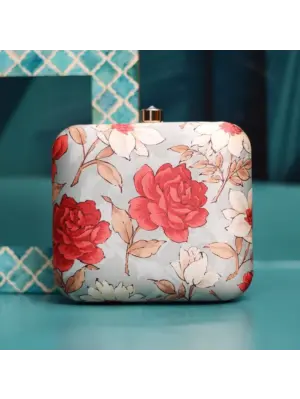 Woman Red Floral Printed Clutch