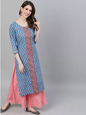Women Blue printed straight kurta