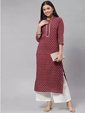 Women Floral Print Viscose Rayon Straight Kurta  (Maroon)