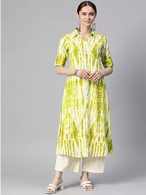 Women Dyed/Ombre Viscose Rayon A-line Kurta  (Green)