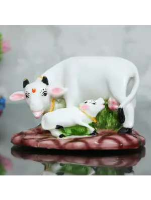 Polyresin White Cow and Calf Statue