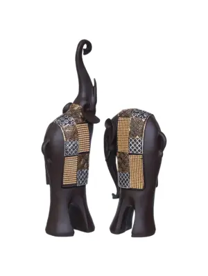 Set of 2 Elephant Statues Animal Figurine Decorative Showpiece