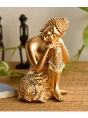 Polyresin Golden Resting Buddha on Knee Statue