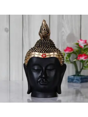 Polyresin Gold and Black Meditating Buddha Head Statue