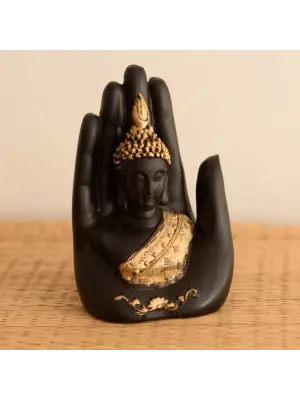 Black and Golden Handcrafted Palm Buddha Statue