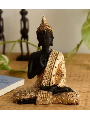 Polyresin Black and Golden Handcrafted Meditating Blessing Buddha Statue