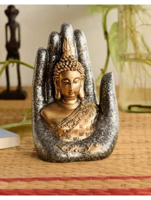 Polyresin Silver and Golden Handcrafted Palm Buddha statue