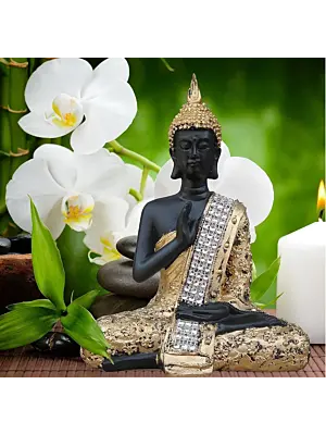 Handcrafted Decorative Meditating Buddha (Size - 17CmxGolden and BlackxPolyresin), 1 Lord Buddha Idol