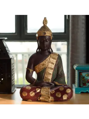 Polyresin Brown and Gold Handcrafted Meditating Buddha Statue