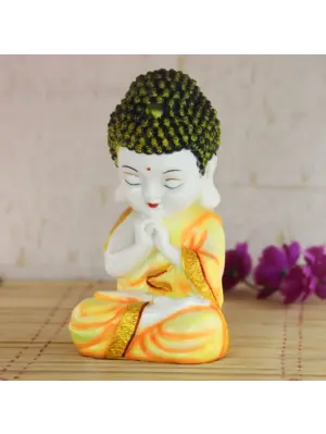 Polyresin Yellow and White Praying Monk Buddha Statue