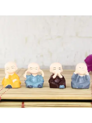 Polyresin Set of 4 Monk Child Buddhas Statue