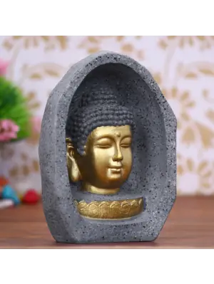 Grey & Golden Peaceful Lord Buddha Face Statue