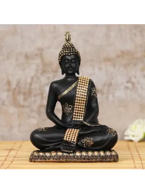 Polyresin Black and Golden Handcrafted Meditating Buddha Statue