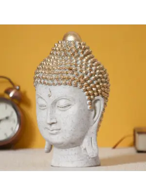 Polyresin Golden and White Meditating Buddha Head Statue