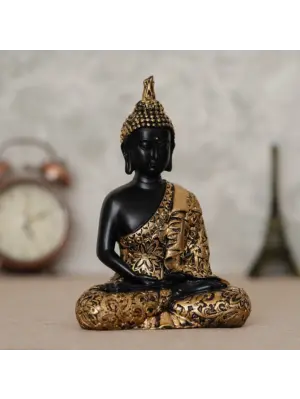 Polyresin Black and Golden Handcrafted Decorative Meditating Buddha Statue