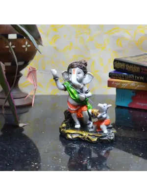 Lord Ganesha Flying Kites Polyresin God Idol
