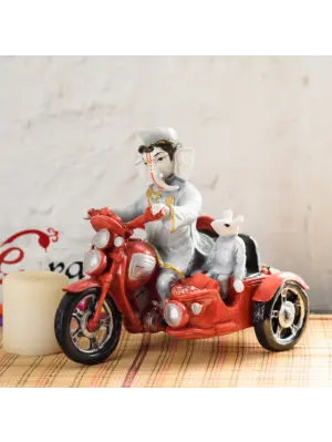 Polyresin Lord Ganesha Idol Riding a Scooter with Mouse