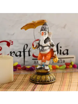 Handcrafted Polyresin Standing Lord Ganesha Idol Holding Umbrella