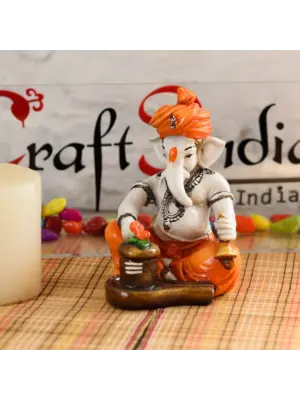 Orange Polyresin Lord Ganesha Idol Worshipping Lord Shiv Pooja
