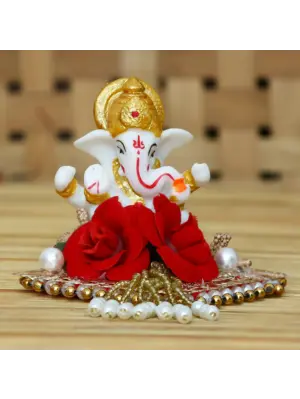 Polyresin Lord Ganesha Idol on Decorative Handcrafted Plate for Home and Car Dashboard