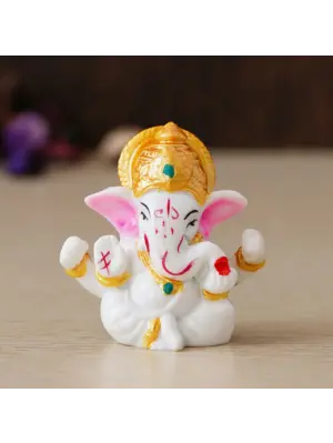 White Polyresin Lord Ganesha Idol with Golden Mukut