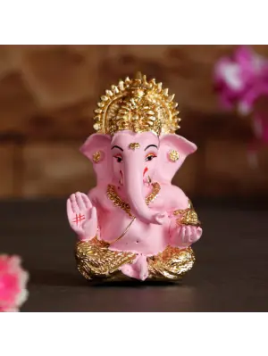 Gold Plated Pink Siddhivinayak Ganesha Idol For Home/Temple/Office/Car Dashboard