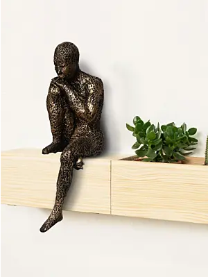 Brown Polyresin Man Sitting In Thinking Position Decorative Figurine