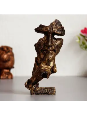 Brown Polyresin Antique Finish man with finger on lips Handcrafted Decorative Showpiece