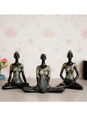 Set of 3 Ladies in Sukhasana, Padmasana, Butterfly Yoga Poses Handcrafted Decorative Polyresin Showpieces