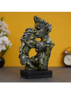 Silver Polyresin Man Kissing Woman Kissing a Child Figurine