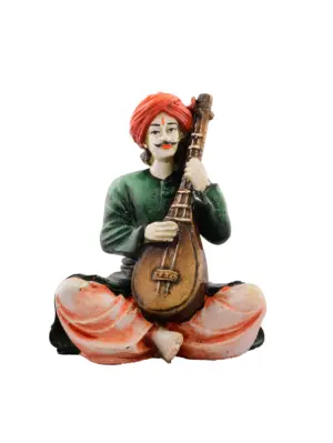 Polyresin Rajasthani Men playing Sitar Musical Instrument Handcrafted Decorative Showpiece