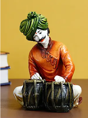 Polyresin Rajasthani Musician Men Statue Playing Tabla Human Figurines Home Decor Showpiece