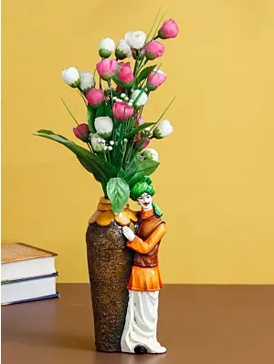 Rajasthani Men with Flower Pot Decorative Handcrafted Polyresin Showpiece