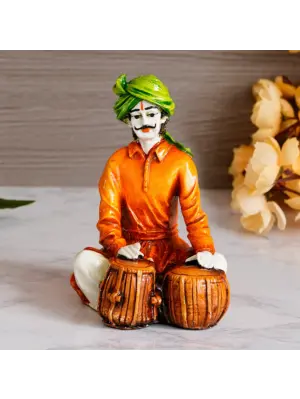 Polyresin Rajasthani Musician Men Statue Playing Tabla Human Figurines Home Decor Showpiece
