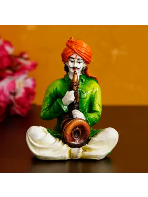 Polyresin Rajasthani Musician Men Statue Playing Musical Instrument Human Figurines Home Decor Showpiece