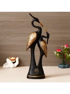 Black Loving Swan Couple Handcrafted Polyresin Decorative Showpiece