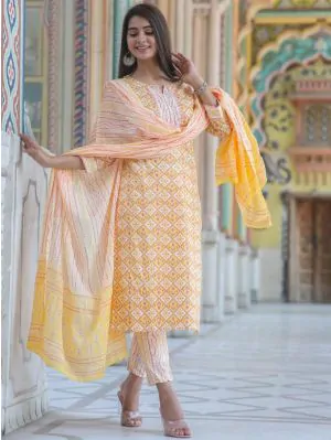 Katha Work Straight Cotton Kurta Set