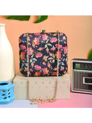 Women Black Floral Printed Clutch