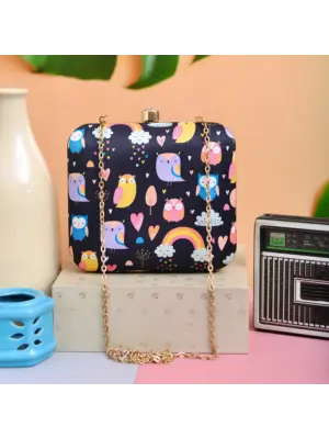 Women Owl Printed Square Clutch