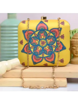 Women Yellow Mandala Printed Clutch Bag