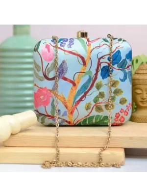 Women Bird & Leaf Printed Clutch
