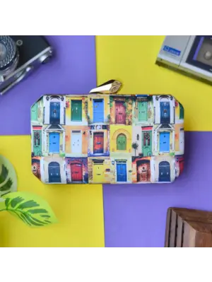 Women Colourful Doors Printed Clutch
