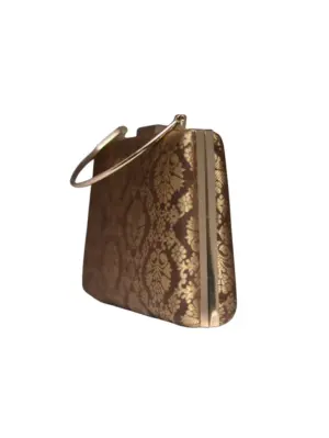 Women Brown And Golden Brocade Party Clutch