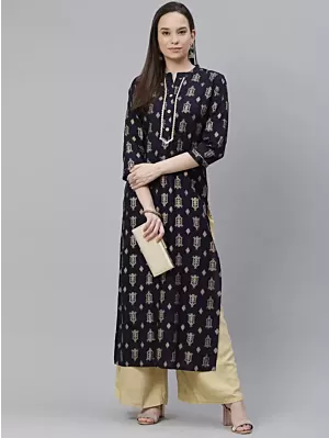 Women Printed Viscose Rayon A-line Kurta  (Blue)