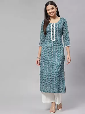 Women Floral Print Viscose Rayon Straight Kurta  (Green)