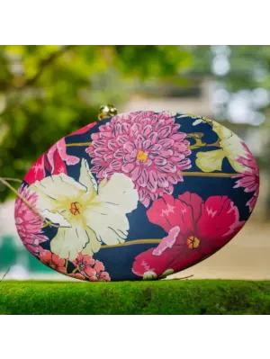 Women Dark Blue Floral Print Clutch
